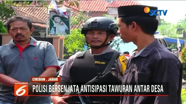 Petugas gabungan dikerahkan untuk menjaga perbatasan Desa Suraneggala dan Desa Kertasura, Cirebon, usai tawuran yang menewaskan seorang pemuda.