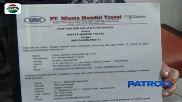 Guru dan murid di SMK Barunawati II, Tanjung Priok, gagal berwisata ke Yogyakarta lantaran ditipu sebuah agen travel di Bekasi Selatan.