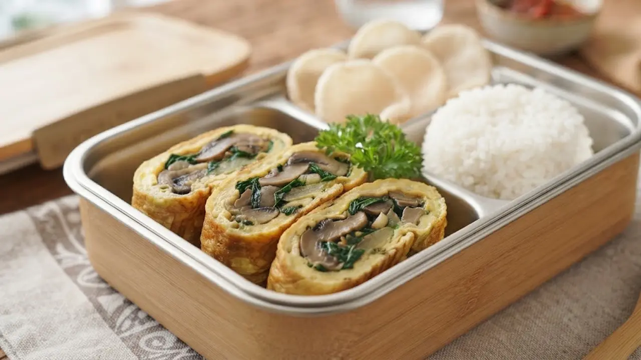 Resep telur dadar isi jamur dan bayam