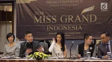 GM of Sales SCTV & Indosiar , Adamas Yudistira saat memberikan keterangan pers kontes kecantikan Miss Grand Indonesia 2018 di Jakarta, Jumat (6/7). Kontes kecantikan menampilkan wanita muda berkualitas pertama kali digelar. (Liputan6.com/Faizal Fanani)