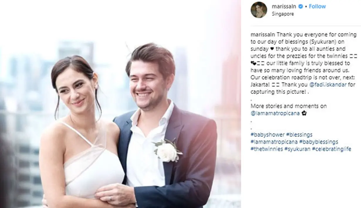Melalui akun Instagram pribadinya, Marissa mengucapkan terima kasih pada para tamu yang sudah menghadiri acara baby showernya. (Foto: instagram.com/marissaln)