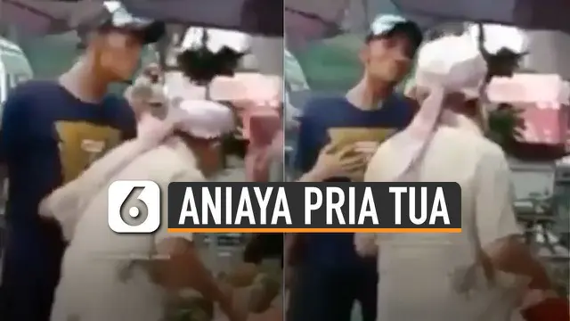 Nampak pelaku mengancam dengan balok kayu dan mendorong korban hingga tertunduk takut.