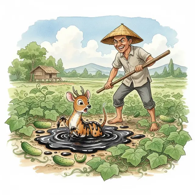 Ilustrasi Dongeng Sunda Kancil yang Serakah (Gemini AI)