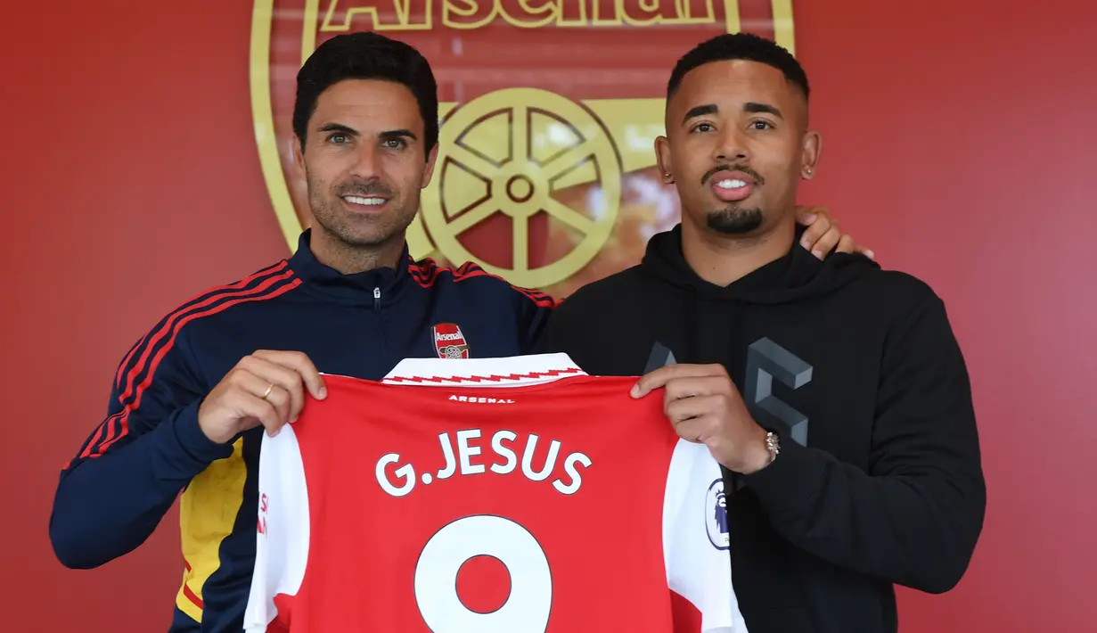 <p>Jesus didapuk menggunakan jersey bernomor punggung sembilan. Pada musim lalu, nomor ini digunakan oleh Alexandre Lacazette yang kini memutuskan untuk hengkang ke Olympique Lyon. (Foto: Twitter/Arsenal)</p>