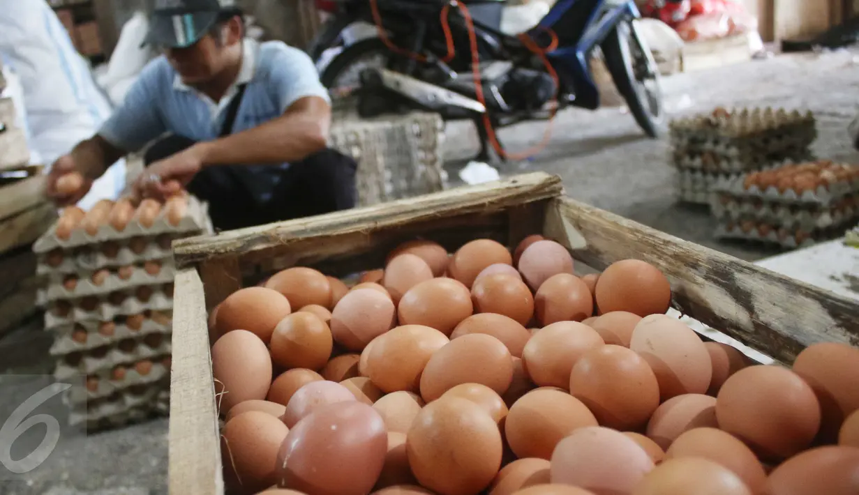 Pekerja memilih telur ayam diagen, Jakarta, Senin (27/3). Perhimpunan Insan Perunggasan Rakyat menilai pemerintah lamban mengatasi kondisi kelebihan pasokan ayam hidup dan telur, menyebabkan harga jatuh di tingkat peternak. (Liputan6.com/Angga Yuniar)