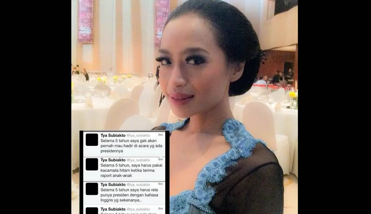 Musisi Tya Subiakto yang mensupport   pasangan Prabowo-Hatta sempat di-  bully lantaran tweet-nya yang   bernazar jika Jokowi jadi Presiden.   (Istimewa)