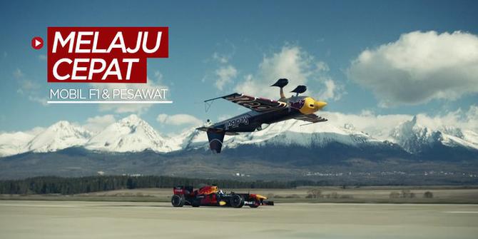 VIDEO: David Coulthard dengan Mobil Formula 1 Melaju Cepat Bersama Pesawat Terbalik di Atasnya