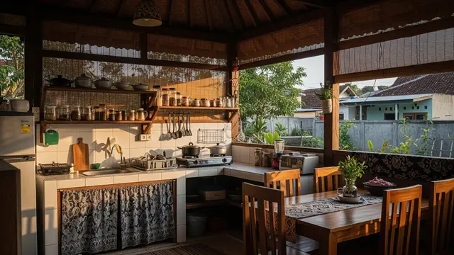 Inspirasi Dapur Belakang Semi Terbuka agar Tidak Panas dan Tetap Nyaman Sepanjang Hari Model Bukaan Samping