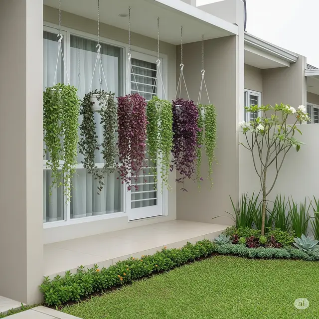 6 Model Taman Depan Rumah Type 36 dengan Tanaman Gantung, Hemat Space