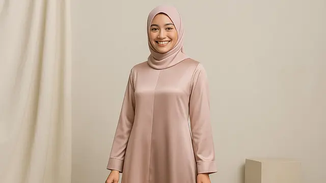Model gamis kondangan syari yang anggun dan sederhana/ Ilustrasi gambar oleh AI