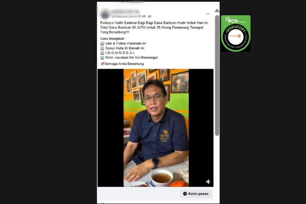 Cek Fakta Liputan6.com mendapati klaim video Menkeu Purbaya Yudhi Sadewa mengumumkan bagi-bagi dana bantuan sebesar Rp 50 juta.