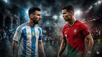 Lionel Messi, Cristiano Ronaldo, Timnas Argentina dan Timnas Portugal. (Foto by Gemini AI)