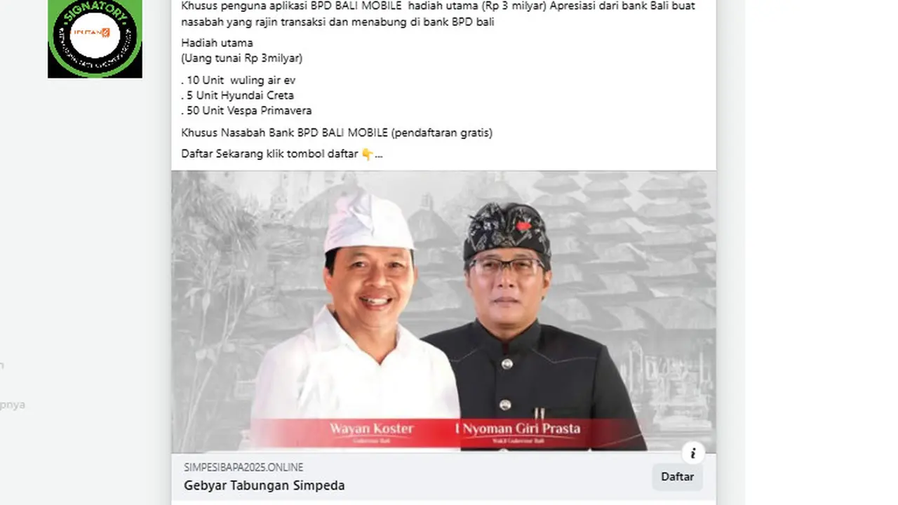 Tangkapan layar link pendaftaran pembagian hadiah dari BPD Bali