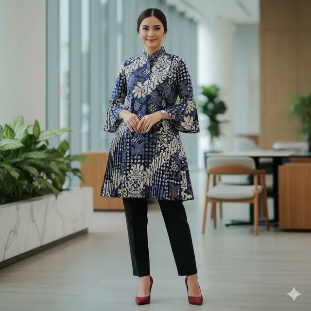 Model Batik Wanita Modern Lengan Panjang dan Berkerah