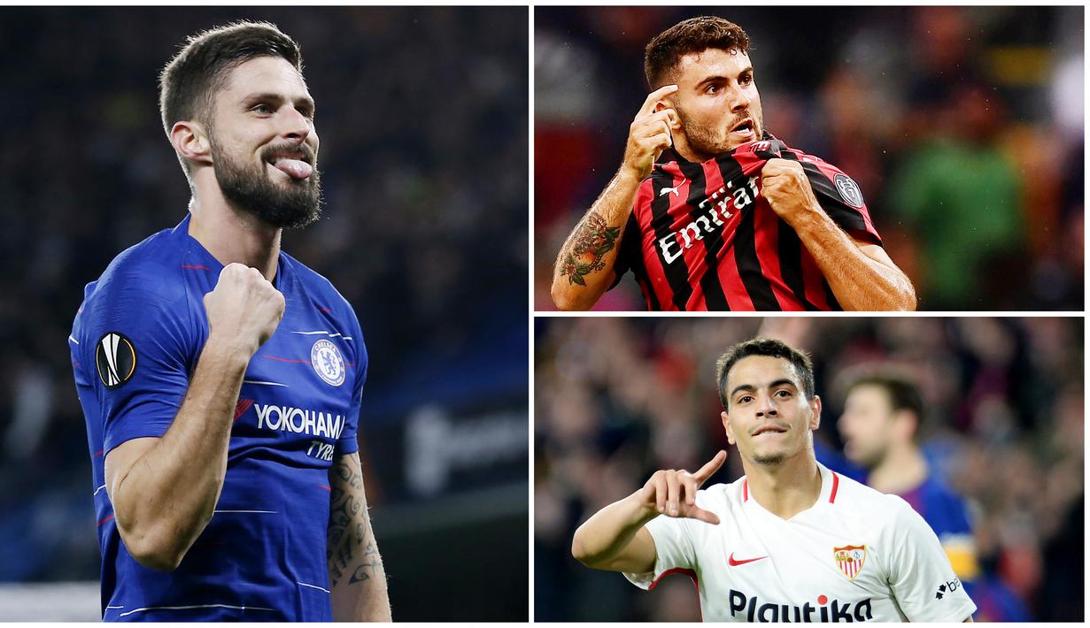 Munas Dabbur dari Salzburg memimpin daftar pencetak gol terbanyak sementara Liga Europa 2019 dengan 6 gol. Berikut ini top scorer sementara Liga Europa 2019. (Foto Kolase AFP)