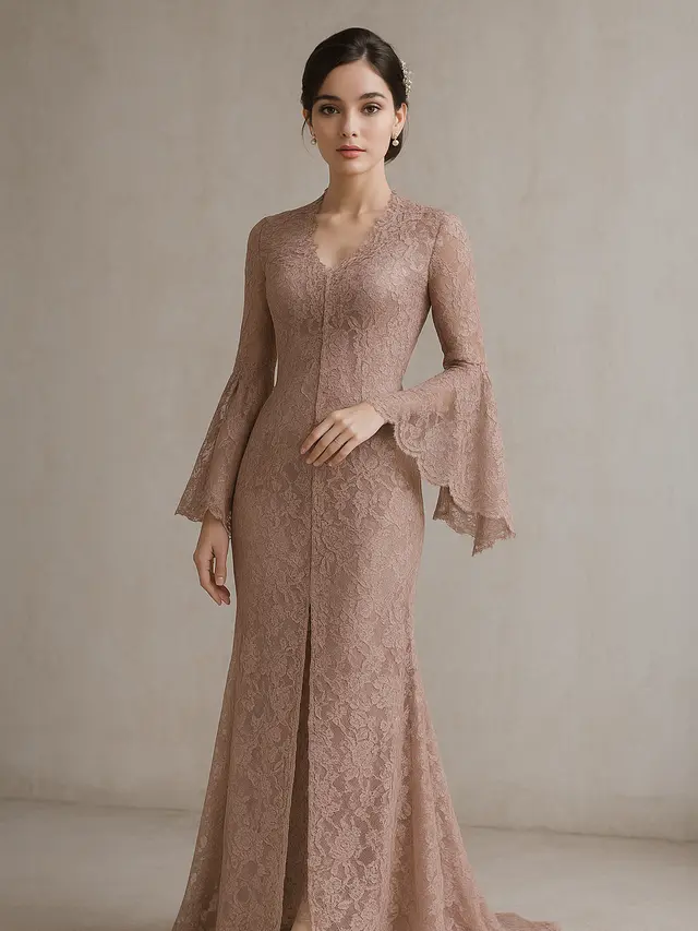 Model Kebaya Brokat Lengan Lonceng Belah