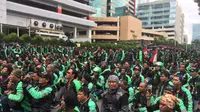 GrabBike Demo di depan Gedung Lippo Kuningan, Jakarta. Liputan6.com/Jeko Iqbal Reza