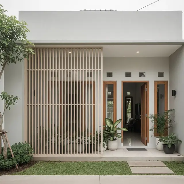 Model Depan Rumah Coran dengan Dinding Setengah Terbuka