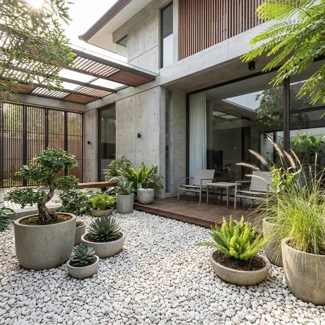 Konsep Zen Garden dengan Batuan Koral (Gemini AI)