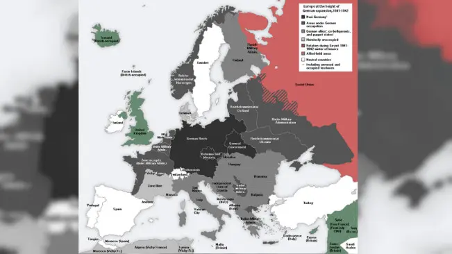 Ilustrasi Eropa di bawah pendudukan Nazi Jerman. (Sumber Wikimedia Commons)