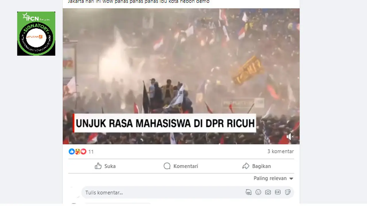 Tangkapan layar klaim video demo mahasiswa ricuh di DPR pada 20 Maret 2024