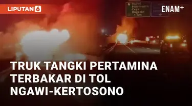 Truk tangki Pertamina terbakar di Tol Ngawi-Kertosono KM 580 Jururejo, Ngawi. Peristiwa ini terjadi pada Selasa (25/6/2024) pukul 19.00 WIB