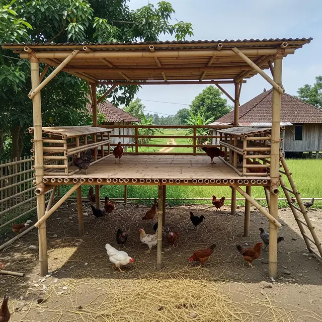 Model Kebun Ayam Umbaran dengan Pagar Sederhana di Desa (Image by Gemini AI)