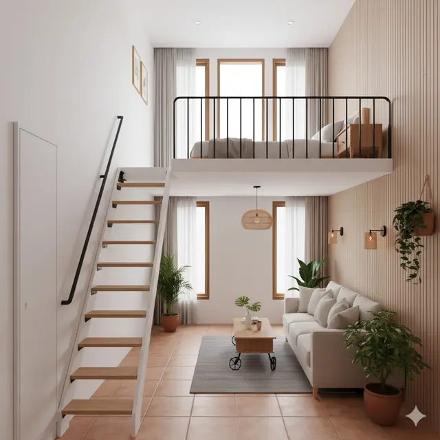 7 Desain Rumah Mezzanine Kecil Tanpa Tangga Beton, Praktis dan Hemat Ruang di 2025