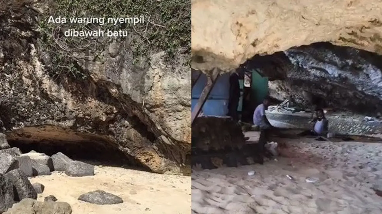 Viral Warung di Bawah Batu Karang, Masuknya Harus Merangkak