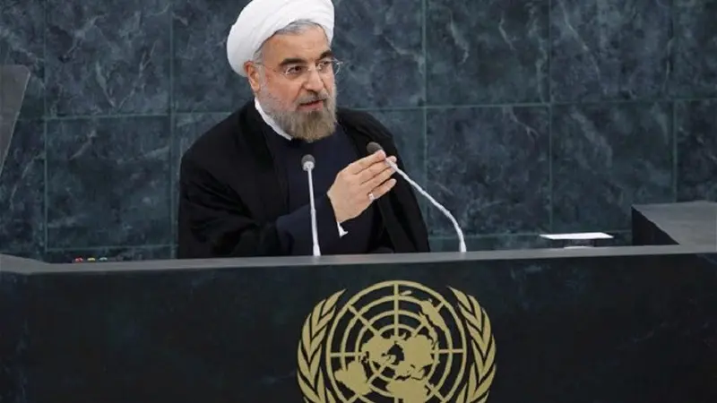 Presiden Iran Hassan Rouhani saat menyampaikan pidato di hadapan Sidang Majelis Umum PBB