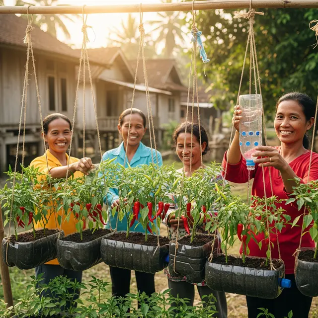 Ide Kebun Cabai Gantung dari Galon Bekas dan Tali Gantung untuk Ibu-ibu Penggerak Bank Sampah