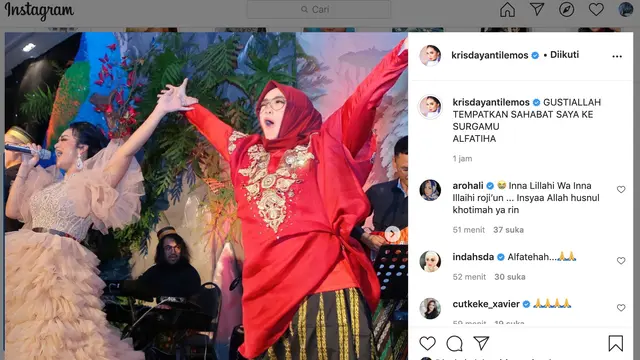 Unggahan Krisdayanti soal Rina Gunawan. (Foto: Instagram @krisdayantilemos)