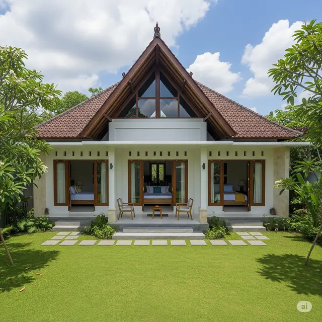Model Rumah Sederhana Masa Tua yang Nyaman Rumah Tropis Ventilasi Tinggi. Foto: Gemini