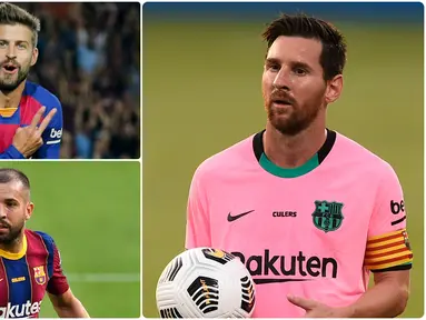 Kedatangan Ronald Koeman membawa perubahan mengejutkan di Barcelona dengan merombak skuadnya secara besar-besaran. Sejumlah pemain tua dilepas Koeman pada bursa transfer musim panas ini. Berikut Lionel Messi dan pemain tertua yang tersisa di Barcelona musim ini. (kolase foto AFP)