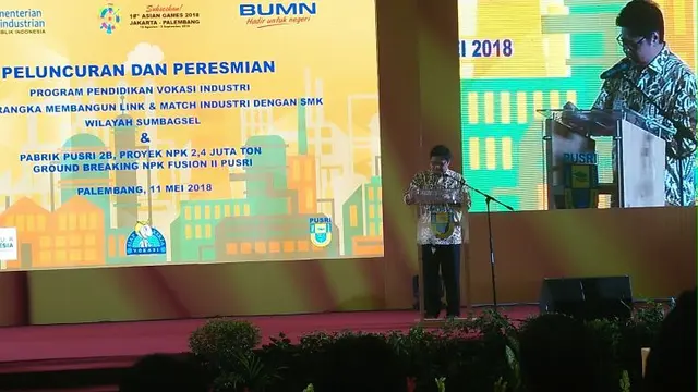 Kemenperin luncurkan Program Vokasi Sekolah Menengah Kejuruan (SMK) untuk wilayah Sumatera Bagian Selatan di PT Pupuk Sriwijaya, Palembang, Jumat (11/5/2018). (Dwi Aditya Putra/Merdeka.com)