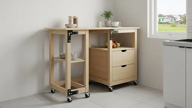 Meja Dapur Portable Troli (Beroda)