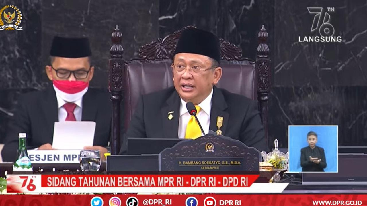Ketua MPR Bambang Soesatyo saat Sidang Tahunan MPR 2021 di Jakarta.