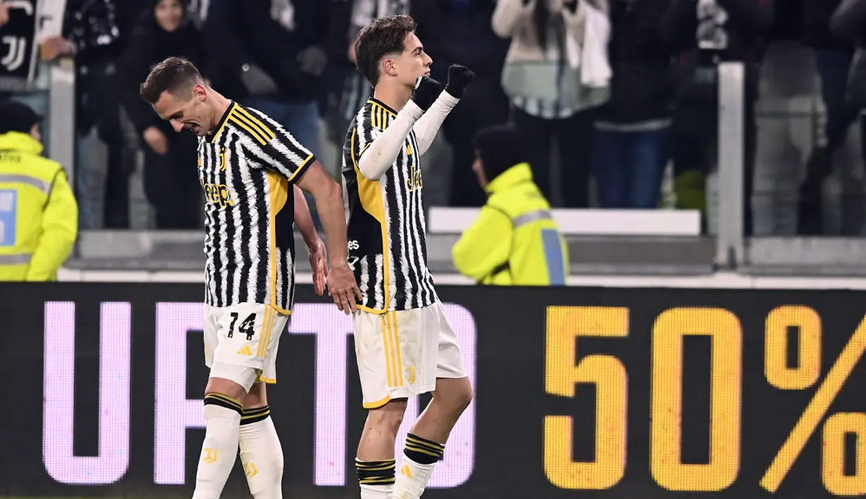 Juventus menambah gol saat babak kedua berjalan dua menit. Tuan rumah mencetak gol ketiga usai Milik mencatat hat-trick ke gawang Frosinone. (Fabio Ferrari/LaPresse via AP)