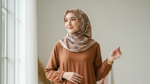 Model Gamis Warna Mocca Elegan