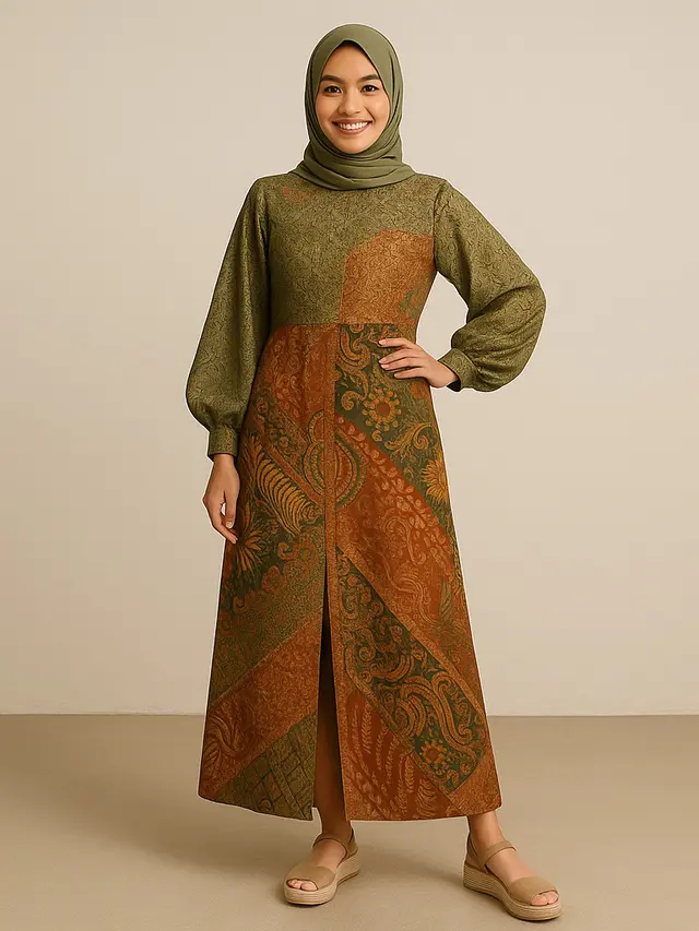 Model Batik Brokat Kombinasi Lengan Panjang Belah Tengah Terbaru 2025/Ilustrasi AI
