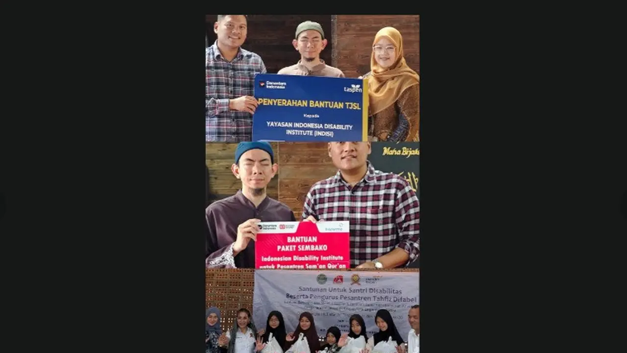 Indisi bekerja sama dengan BUMN Mandiri Taspen membagikan bantuan sembako untuk Pesantren Tahfiz Difabel.