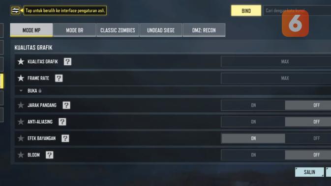 Sensivitas bermain Call of Duty Mobile dengan performa paling tinggi (Liputan6.com/Arief Ferdian Maulana)