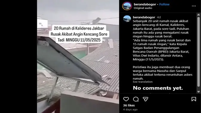 <p>Gambar tangkapan layar postingan video dari akun Instagram @berandabogor.</p>