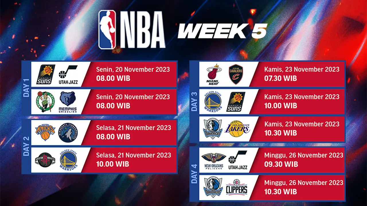 Jadwal NBA Live 23/24 Week 5 di Vidio