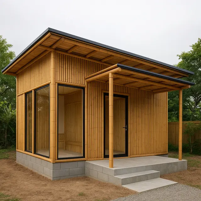 Model Rumah Kecil dari Batako dan Bambu yang Murah tapi Elegan