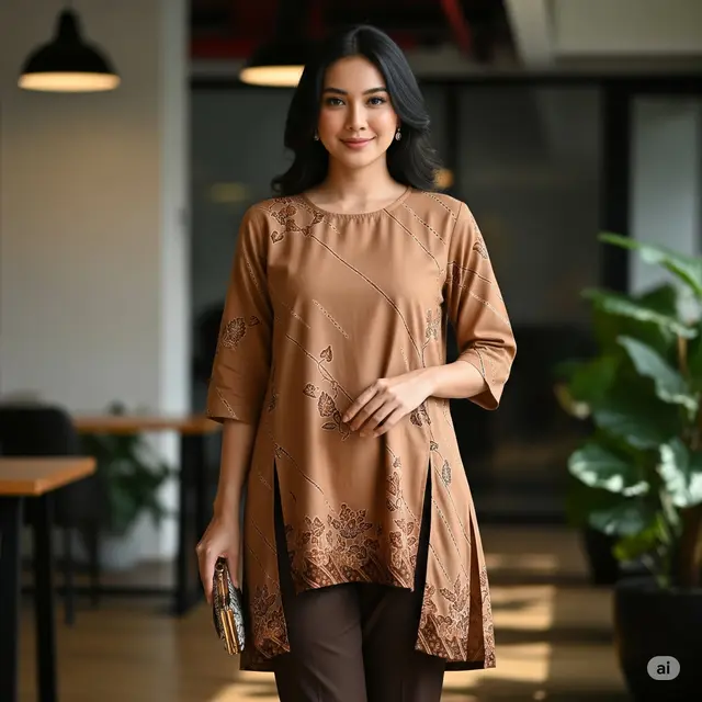 Tunik Batik Belah Samping Longgar
