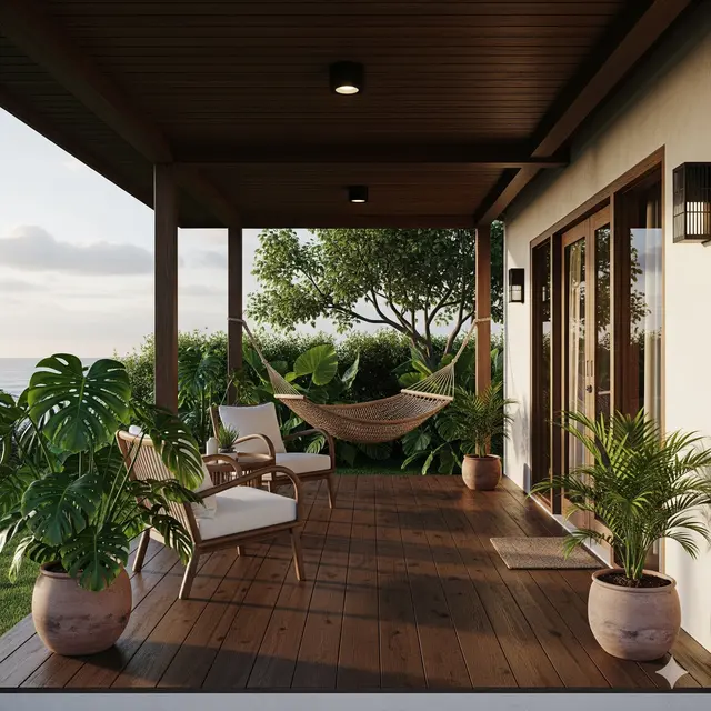 Teras Kayu Ala Resort Tropis