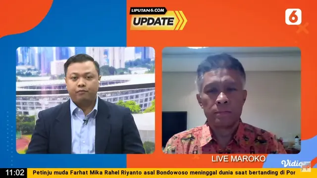 Liputan6 Update dalam siaran langsungnya pada Rabu, 13 September 2023, mengundang Sutar Windargo, Fungsi Penerangan Sosial Budaya KBRI Rabat, Maroko, yang menyampaikan situasi terkini pasca gempa di Maroko. (Dok: Liputan6 Update)