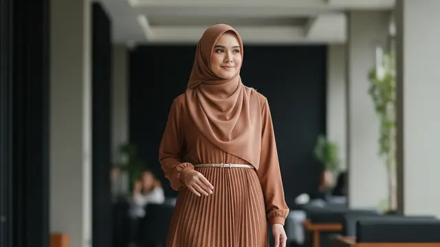 Model Gamis Warna Mocca Elegan