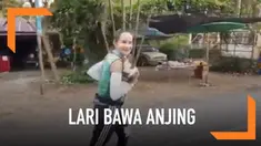 Seorang peserta lari menggendong anak anjing terlantar saat lomba lari di Thailand. Ia menempuh jarak sejauh 30 kilometer hingga garis finish.